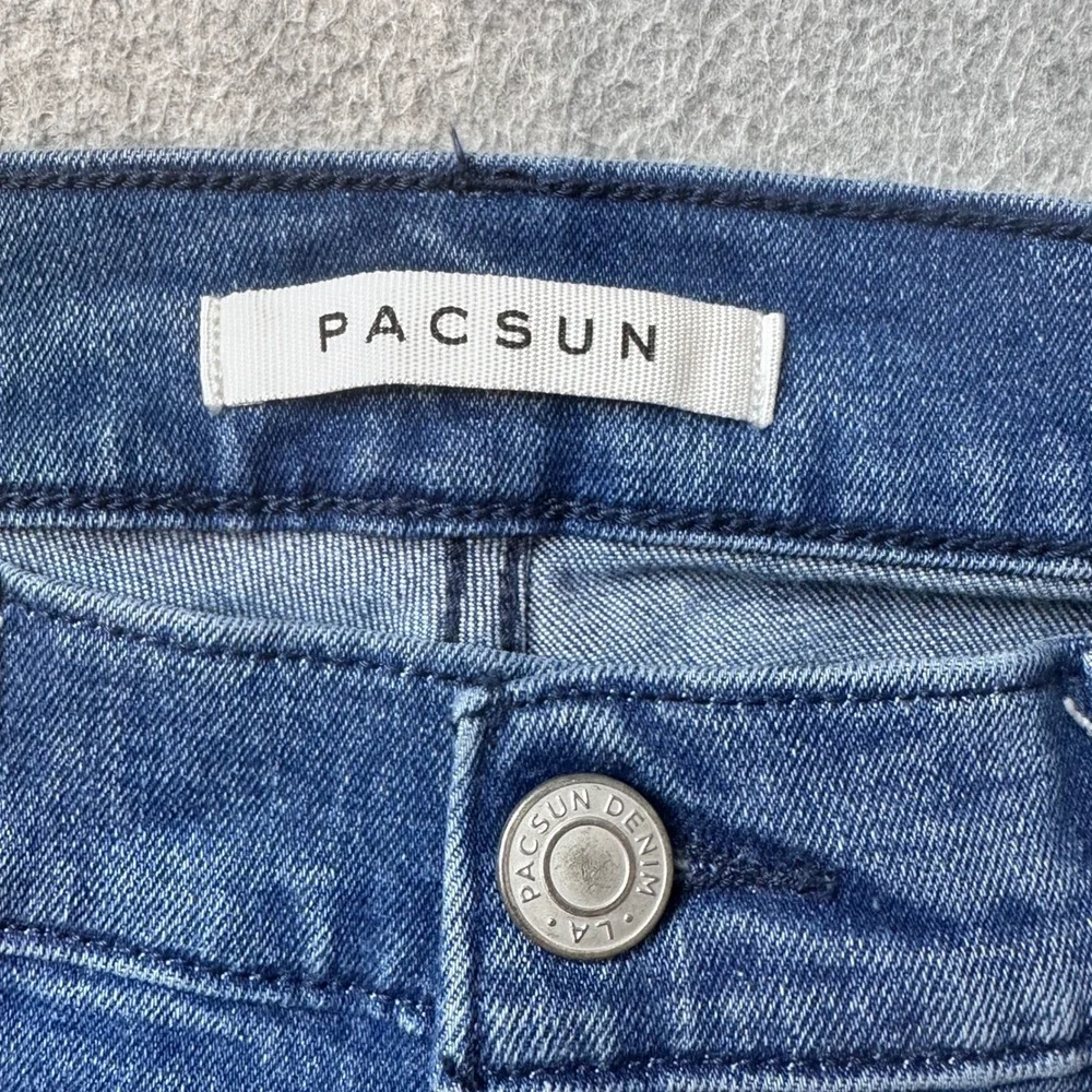 PacSun Jeans Mens 32x32 Blue Stacked Skinny Distressed Moto Ribbed Stretch Denim